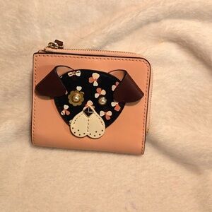 Collectors item, Kate Spade, floral pup, small zipper bifold wallet